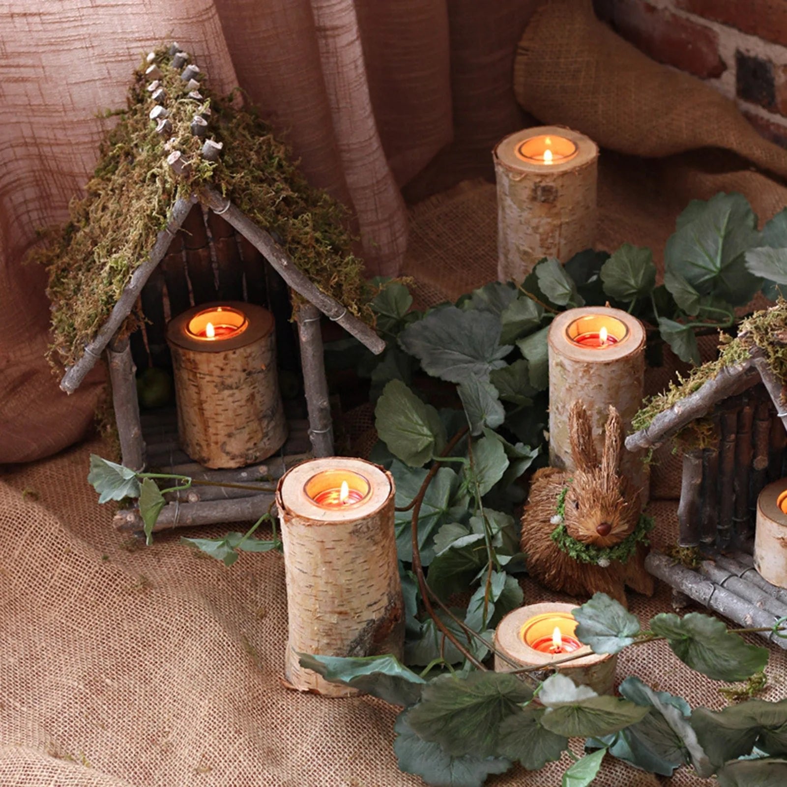 Birch Wood Candle Holder, Rustic, Table