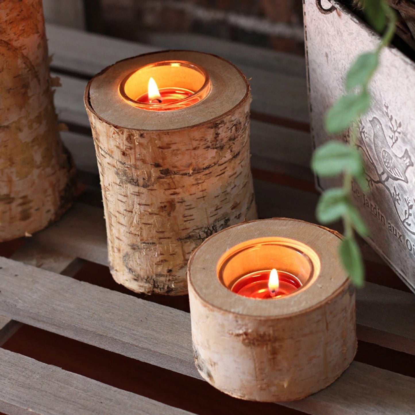 Birch Wood Candle Holder, Rustic, Table