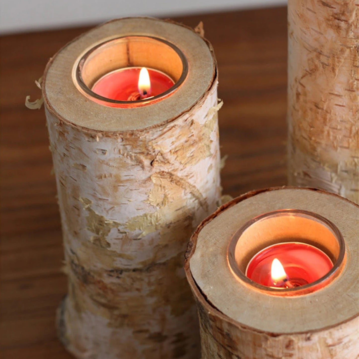 Birch Wood Candle Holder, Rustic, Table