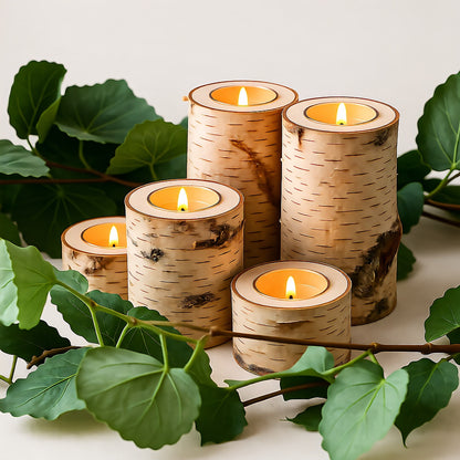 Birch Wood Candle Holder, Rustic, Table