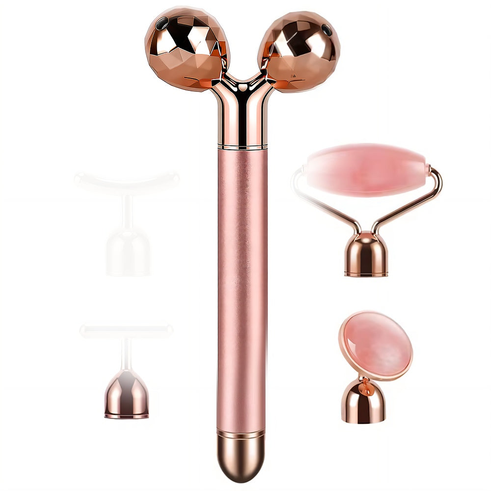 Rose Quartz 5-in-1 Vibrating Face Roller, Lifting Anti-Aging