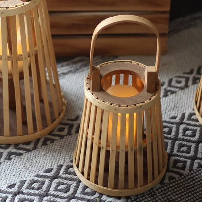 Flameless Candle Holder, Bamboo Rattan, For Ambiance