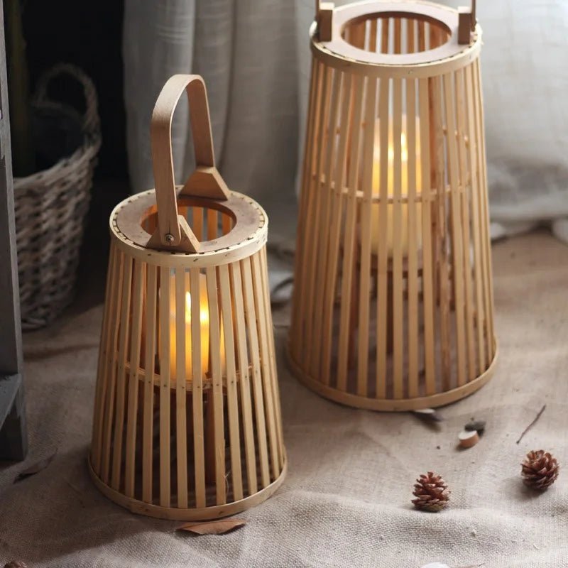 Flameless Candle Holder, Bamboo Rattan, For Ambiance