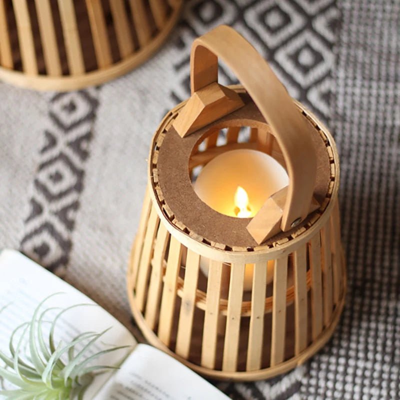 Flameless Candle Holder, Bamboo Rattan, For Ambiance