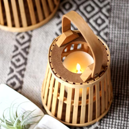 Flameless Candle Holder, Bamboo Rattan, For Ambiance
