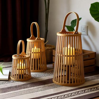 Flameless Candle Holder, Bamboo Rattan, For Ambiance