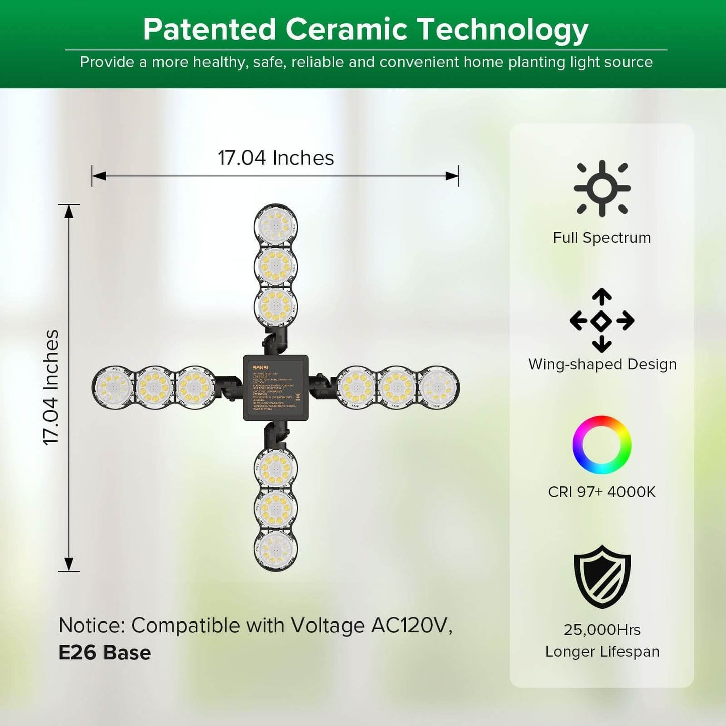 LED Grow Light 80W Dimmable Full Spectrum Folding Wings Indoor Plants