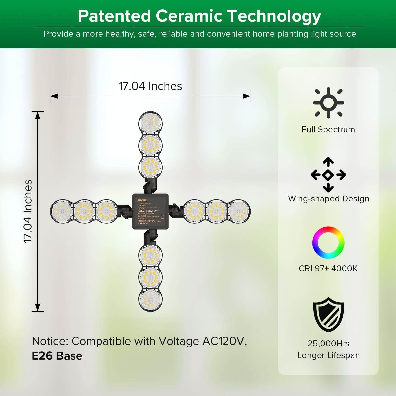LED Grow Light 80W Dimmable Full Spectrum Folding Wings Indoor Plants