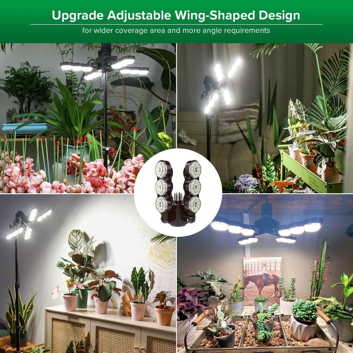 LED Grow Light 80W Dimmable Full Spectrum Folding Wings Indoor Plants