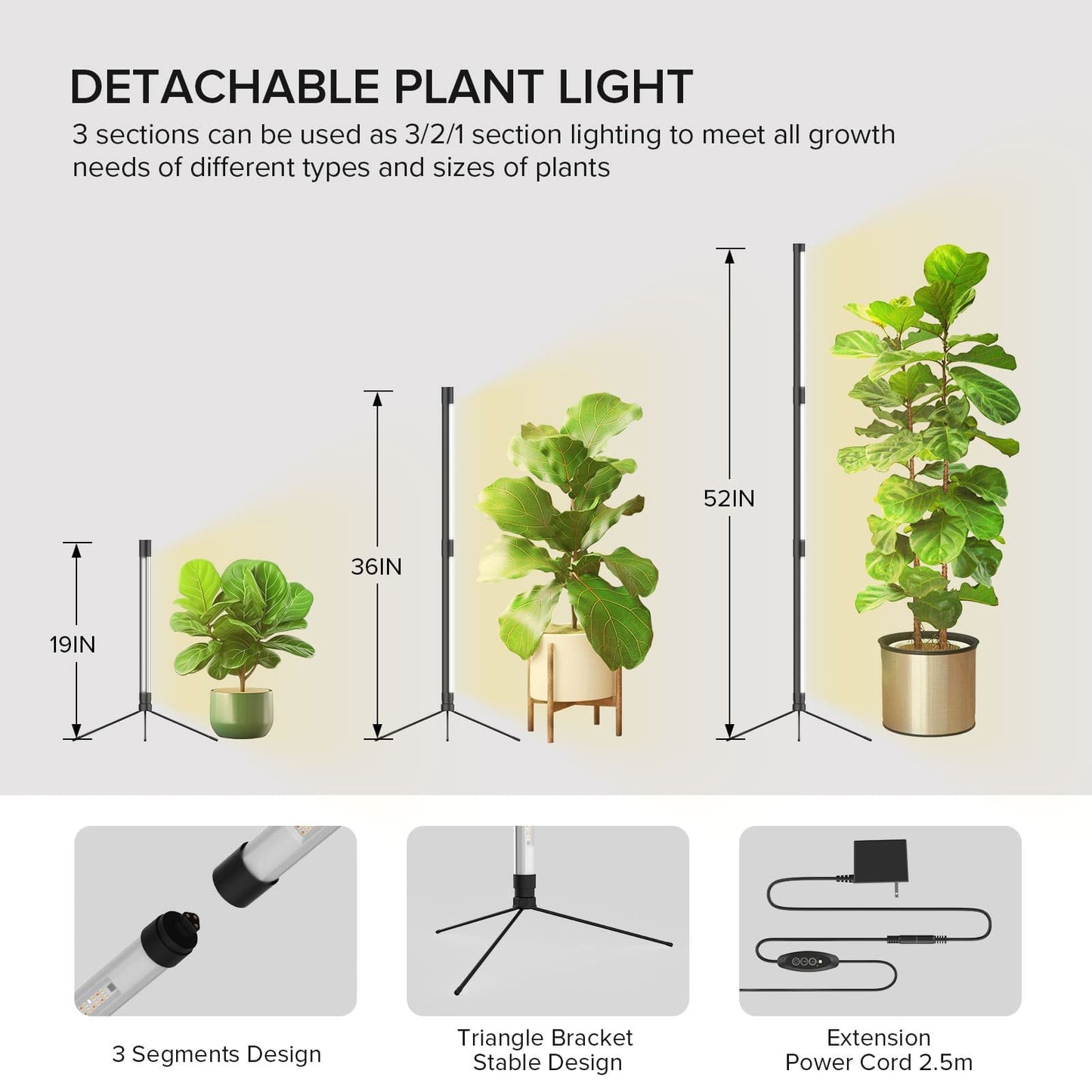 T10 LED Grow Light 55W Full Spectrum Dimmable Standing for Plants