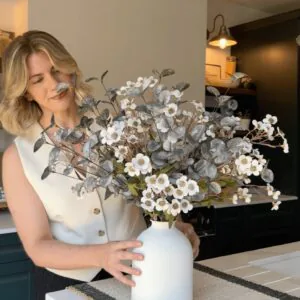 Lifelike Eucalyptus Faux Flower Arrangement, White Green 24 Inch, for Living Room Fall Decor, No Watering Needed Vase Not Included
