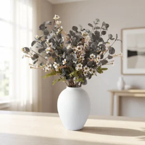 Lifelike Eucalyptus Faux Flower Arrangement, White Green 24 Inch, for Living Room Fall Decor, No Watering Needed Vase Not Included