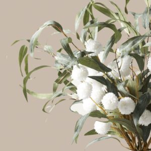 Lifelike Willow Eucalyptus & White Kiku Faux Flower Arrangement, 35 Inch Winter Decor for Living Room, No Watering Needed Vase Not Included