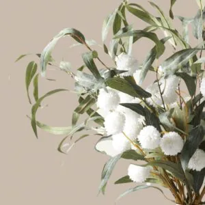 Lifelike Willow Eucalyptus & White Kiku Faux Flower Arrangement, 35 Inch Winter Decor for Living Room, No Watering Needed Vase Not Included