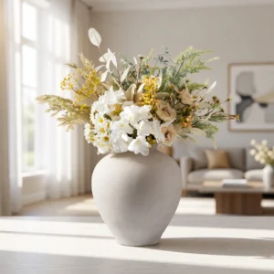 Lifelike White & Yellow Meadow Faux Flower Arrangement, 26 Inch Silk Floral Centerpiece for Spring Decor, Luxury Allergy Friendly, Vase Not Included