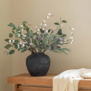 Lifelike Eucalyptus Faux Flower Arrangement, White and Green Winter Decor, 31 Inch Silk Floral for Living Room, No Watering Needed with Vase