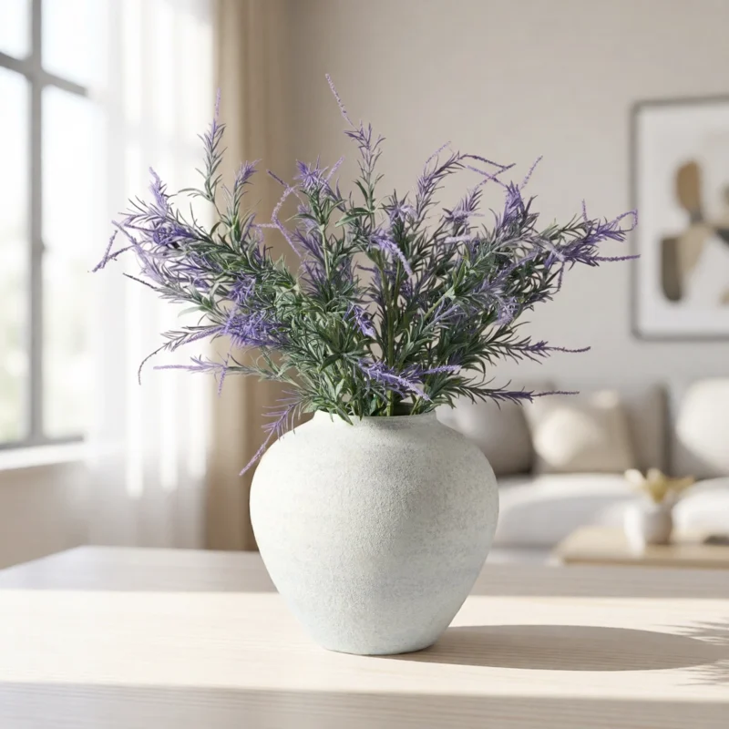 Lifelike Lavender Faux Floral Stems, 5 Purple for Living Room Rustic Decor, No Watering Needed Vase Not Included