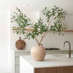 Lifelike Olive Branch Faux Floral Stems, 2 Branches Artificial Greenery for Entryway, Rustic Home Decor, Maintenance Free