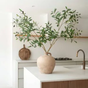 Lifelike Olive Branch Faux Floral Stems, 2 Branches Artificial Greenery for Entryway, Rustic Home Decor, Maintenance Free