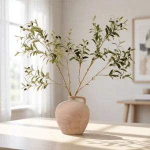 Lifelike Olive Branch Faux Floral Stems, 2 Branches Artificial Greenery for Entryway, Rustic Home Decor, Maintenance Free