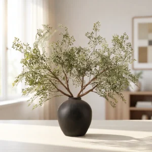 Lifelike Green Ruscus Faux Flower Arrangement, 2 Branches Artificial Greenery for Living Room, Modern Fall Decor, No Watering Needed Vase Not Included