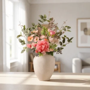 Lifelike Pink Peony & Chrysanthemum Faux Flower Arrangement, 31 Inch Silk Floral Centerpiece for Living Room, Spring Decor, No Watering Needed Vase