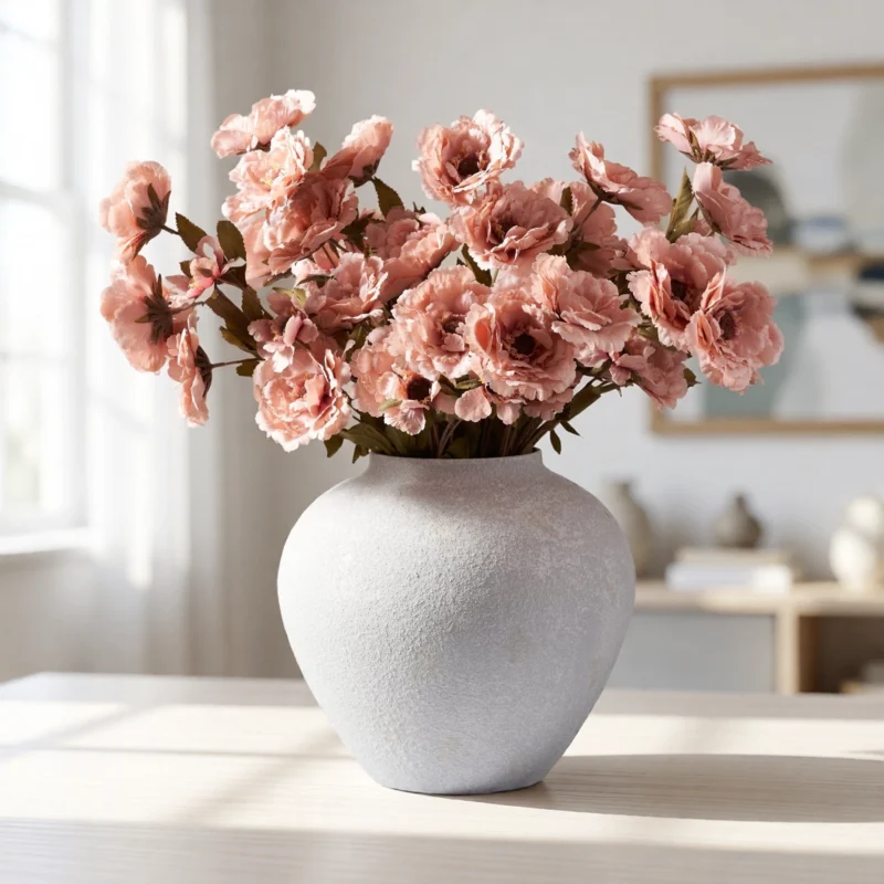 Lifelike Blush Peony Faux Flower Arrangement, 8 Stems Artificial Flowers for Living Room Elegant Decor, No Watering Needed Vase Not Included
