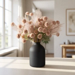 Faux Kiku Flower and Rose Arrangement, Cream Artificial Flowers for Living Room, Boho Style, Vase Not Included