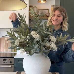 Lifelike Olive & White Berry Faux Flower Arrangement, 24 Inch Silk Floral for Living Room, Modern Fall Decor, No Watering Needed Vase Not Included
