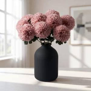 Lifelike Pink Kiku Faux Flower Arrangement, 10 Stems Artificial Flowers for Living Room, Spring Decor, No Watering Needed Vase Not Included