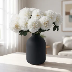 Lifelike White Kiku Faux Flower Arrangement, 10 Stems Artificial Flowers for Living Room Spring Decor, No Watering Needed Vase Not Included
