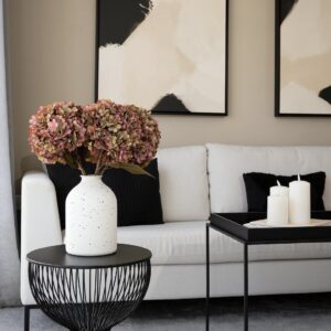 Lifelike Purple Hydrangea Faux Flower Arrangement, 5 Stems for Living Room Spring Decor, Farmhouse Style, No Watering Needed with Vase