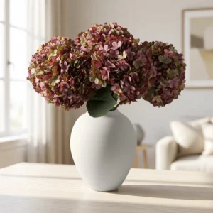 Lifelike Purple Hydrangea Faux Flower Arrangement, 5 Stems for Living Room Spring Decor, Farmhouse Style, No Watering Needed with Vase