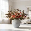 Lifelike Blush Kiku & Green Leaf Faux Flower Arrangement, 22 Inch Silk Floral for Living Room, Fall Decor, No Watering Needed Vase Not Included