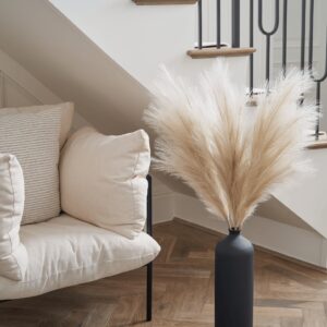 Lifelike Cream Pampas Grass Faux Floral Stems, 3 Artificial Greenery for Living Room Vase Not Included