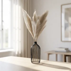 Lifelike Cream Pampas Grass Faux Floral Stems, 3 Artificial Greenery for Living Room Vase Not Included