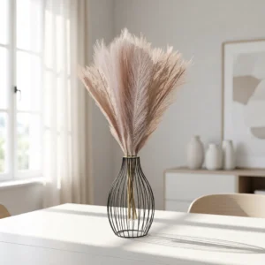 Lifelike Dusk Pink Pampas Grass Faux Floral Stems, 5 Artificial Greenery for Living Room, Fall Decor, Maintenance Free, Vase Not Included