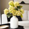 Lifelike Citrus Rose Hydrangea Faux Flower Arrangement, 3 Stems White Yellow Green for Living Room Summer Decor, No Watering Needed Vase Not Included