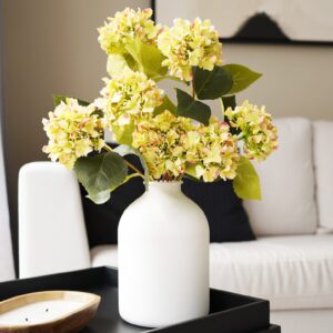 Lifelike Citrus Rose Hydrangea Faux Flower Arrangement, 3 Stems White Yellow Green for Living Room Summer Decor, No Watering Needed Vase Not Included