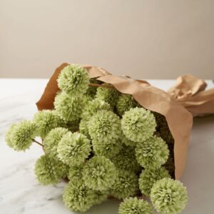 Lifelike Chrysanthemum Faux Flower Arrangement, Green, 10 Stems with 50 Heads for Living Room, Fall Decor, No Watering Needed Vase Not Included