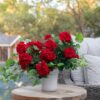 Lifelike Red Geranium Faux Flower Arrangement, 18 Inch Artificial Flowers for Covered Outdoor Use, Summer Decor, Water Resistant, No Maintenance