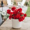 Lifelike Red Geranium Faux Flower Arrangement, 18 Inch Artificial Flowers for Covered Outdoor Use, Summer Decor, Water Resistant, No Maintenance