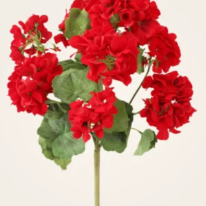 Lifelike Red Geranium Faux Flower Arrangement, 18 Inch Artificial Flowers for Covered Outdoor Use, Summer Decor, Water Resistant, No Maintenance