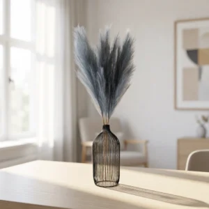 Lifelike Light Slate Grey Pampas Grass Faux Floral Stems, 3 for Living Room Vase Not Included, Fall Decor, Maintenance Free