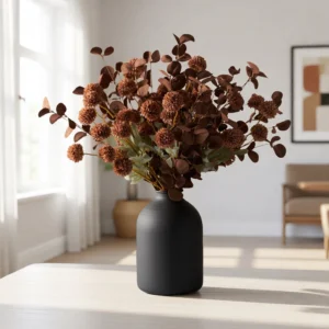 Lifelike Brown Eucalyptus Faux Flower Arrangement, 24 Inch Artificial Flowers for Luxury Living Room Decor, No Watering Needed Vase Not Included