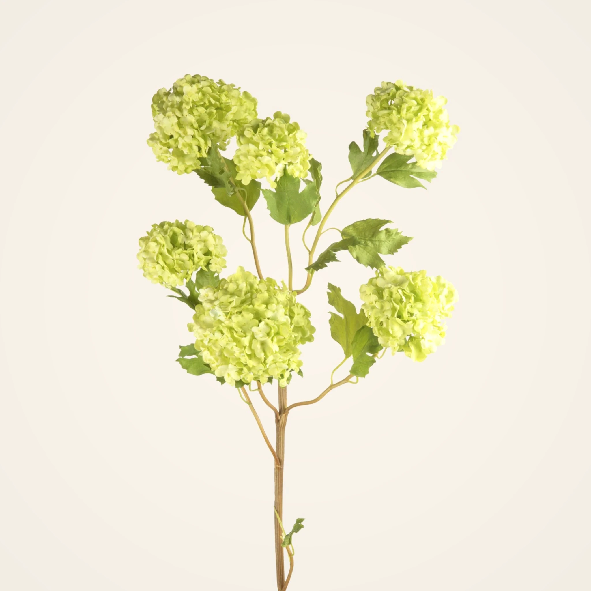 Lifelike Green Snowball Flower Stems, 43.5" Faux Floral for Living Room, Spring Decor, No Watering Needed with Vase
