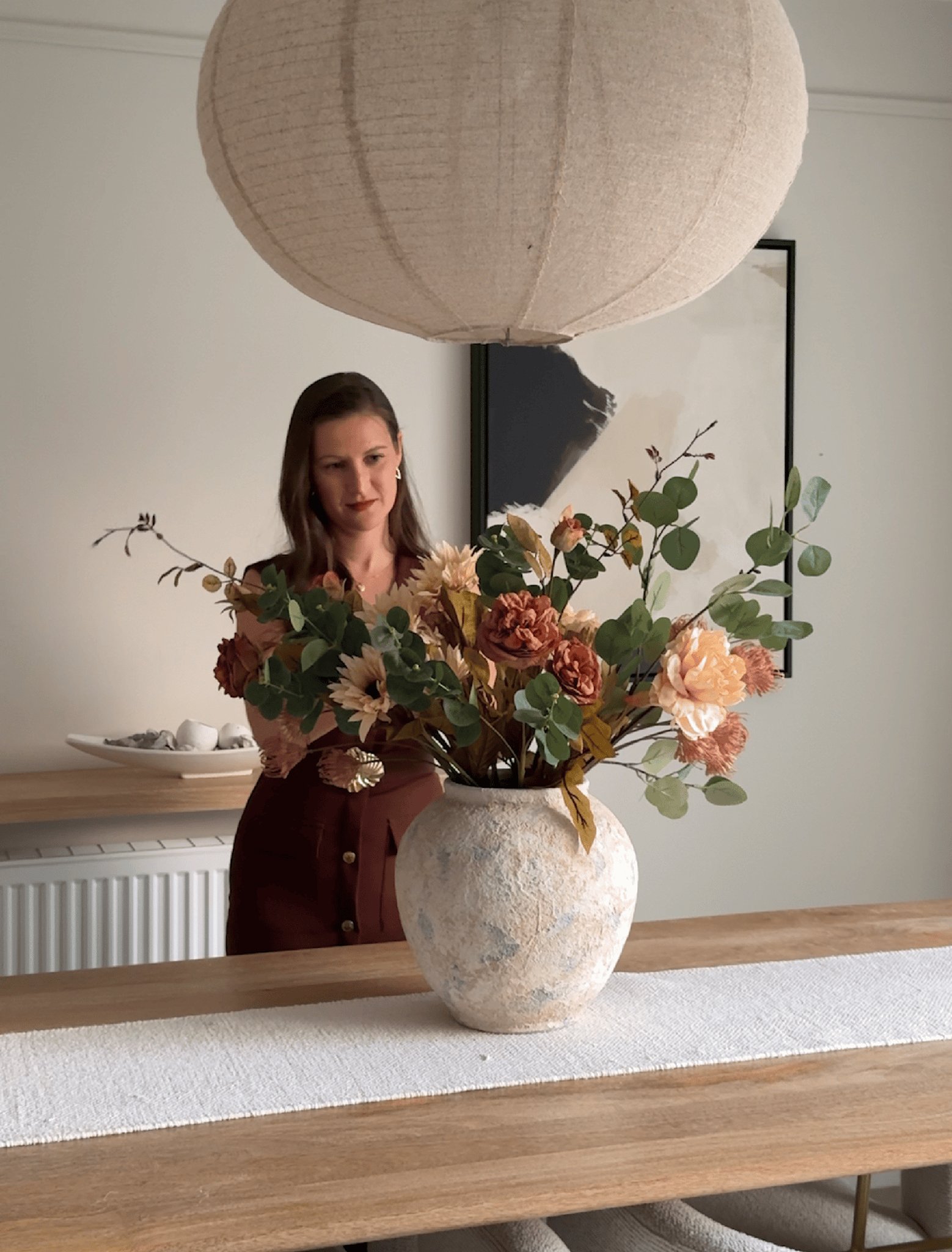 Faux Autumn Arrangement - Green & Beige