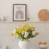Lifelike Eucalyptus, Yellow Mimosa & White Dahlia Faux Flower Arrangement, 27 Inch Silk Floral Centerpiece for Living Room, Modern Spring Decor, No