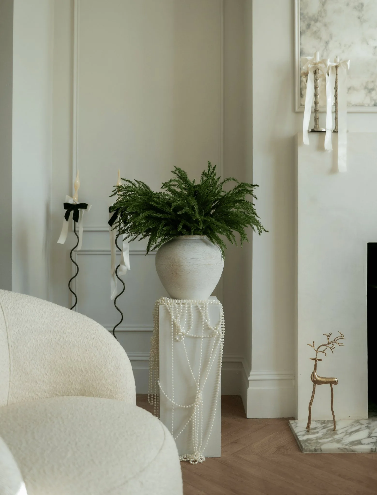Lifelike Norfolk Pine Faux Floral Stems, 5 Artificial Greenery for Living Room Vase Not Included, Winter Decor No Watering Needed