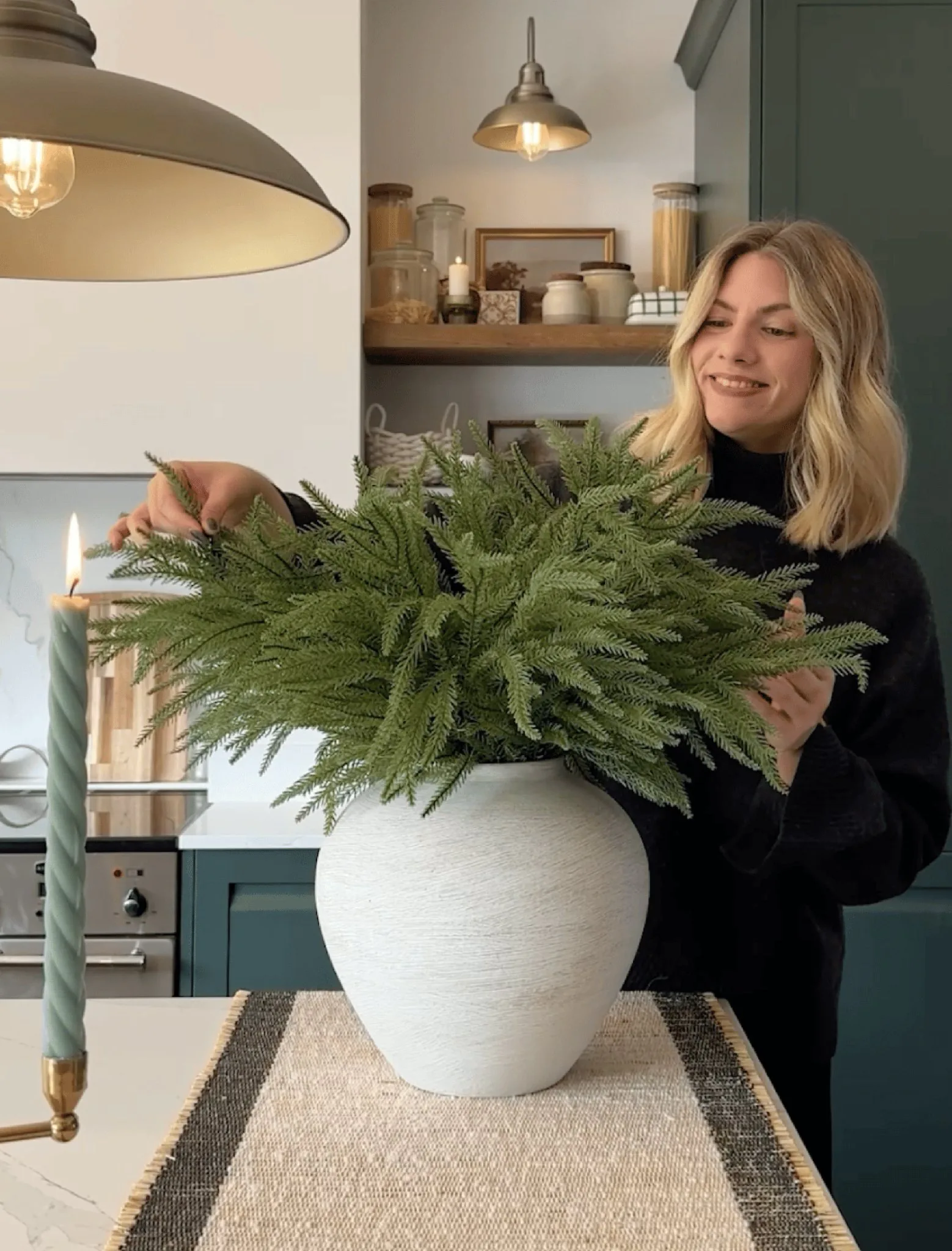 Lifelike Norfolk Pine Faux Floral Stems, 5 Artificial Greenery for Living Room Vase Not Included, Winter Decor No Watering Needed